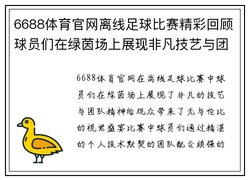 6688体育官网离线足球比赛精彩回顾球员们在绿茵场上展现非凡技艺与团队精神